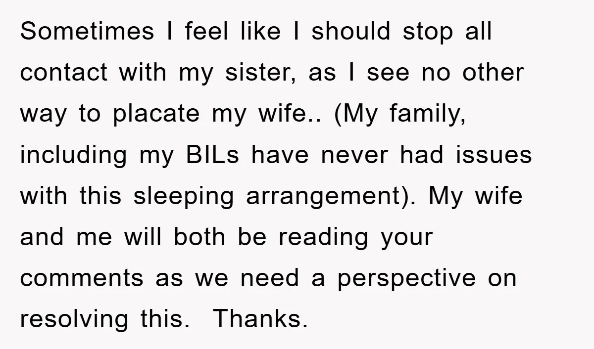 Sometimes I feel like I should stop all contact with my sister, as I see no other way to placate my wife.. (My family, including my BILs have never had...
