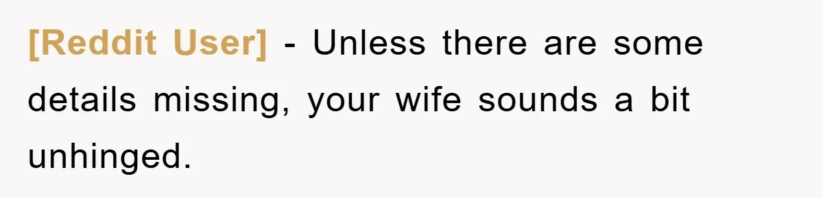 [Reddit User] − Unless there are some details missing, your wife sounds a bit unhinged.