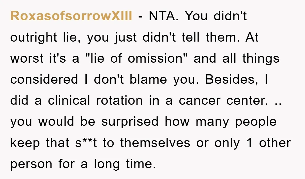 RoxasofsorrowXIII − NTA. You didn't outright lie, you just didn't tell them. At worst it's a "lie of omission" and all things considered I don't blame you. Besides, I did...