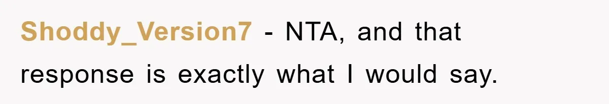 Shoddy_Version7 − NTA, and that response is exactly what I would say.