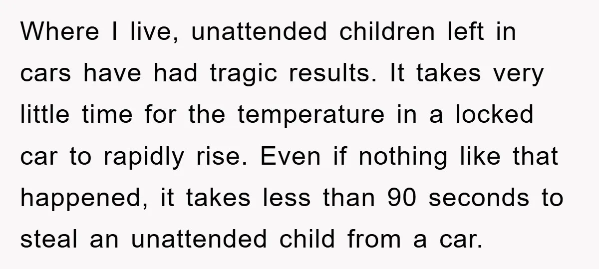 Where I live, unattended children left in cars have had tragic results. It takes very little time for the temperature in a locked car to rapidly rise. Even if nothing...