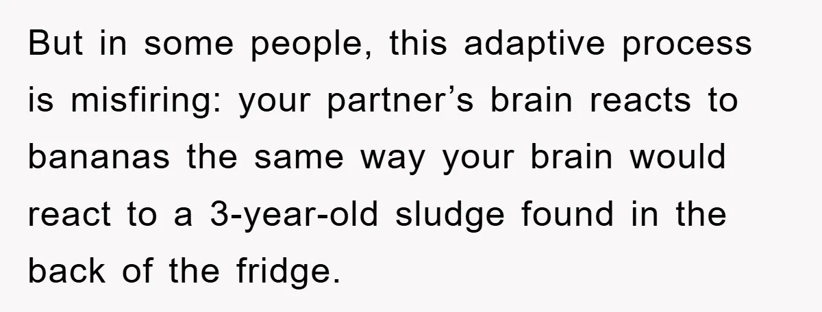 But in some people, this adaptive process is misfiring: your partner’s brain reacts to bananas the same way your brain would react to a 3-year-old sludge found in the back...