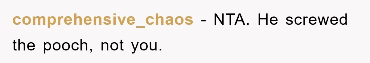 comprehensive_chaos − NTA. He screwed the pooch, not you.