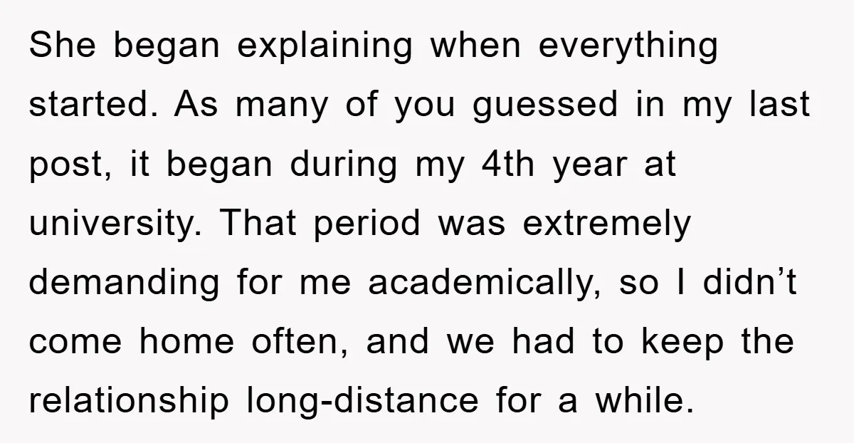 She began explaining when everything started. As many of you guessed in my last post, it began during my 4th year at university. That period was extremely demanding for me...