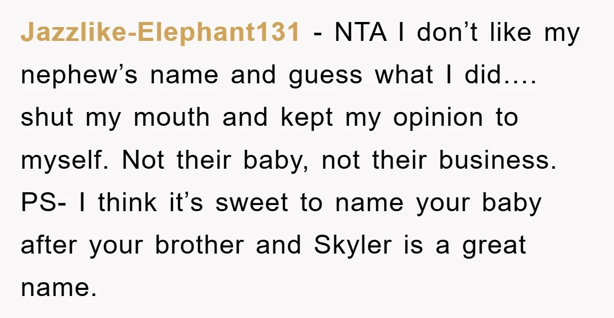 Jazzlike-Elephant131 - NTA I don’t like my nephew’s name and guess what I did…. shut my mouth and kept my opinion to myself. Not their baby, not their business. PS-...
