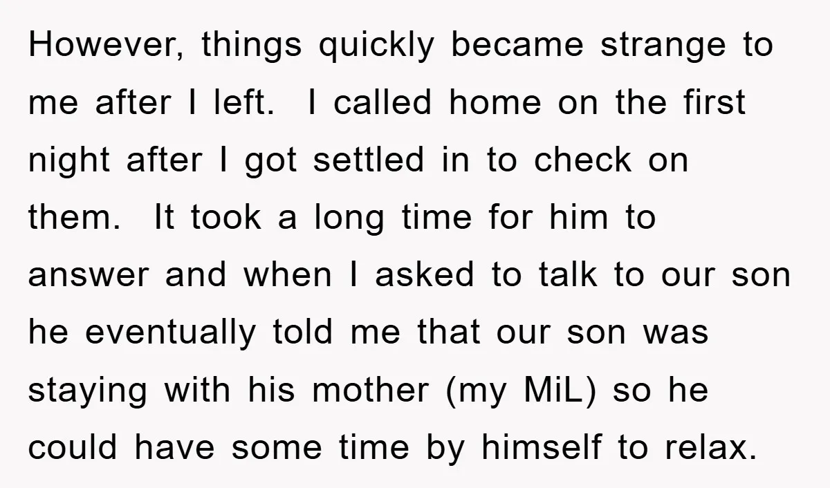 However, things quickly became strange to me after I left. I called home on the first night after I got settled in to check on them. It took a long...