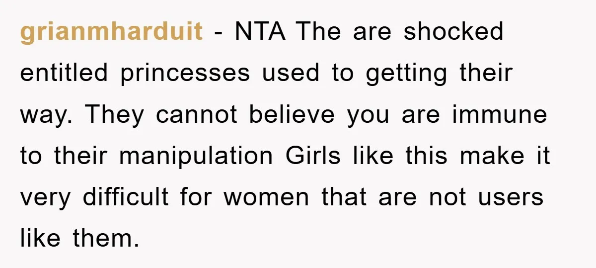 grianmharduit − NTA The are shocked entitled princesses used to getting their way. They cannot believe you are immune to their manipulation Girls like this make it very difficult for...
