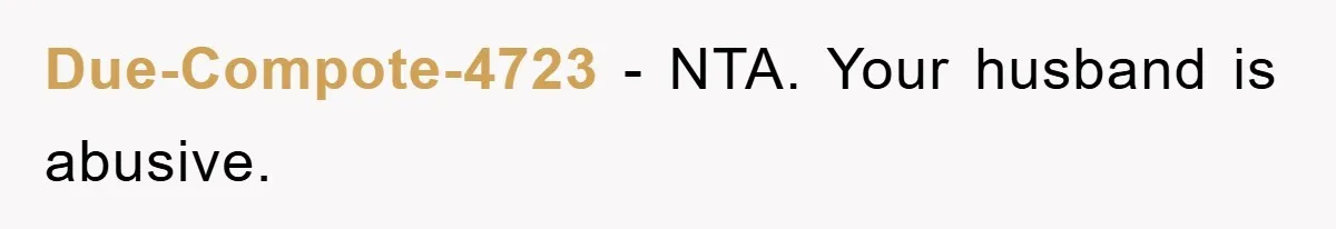 Due-Compote-4723 − NTA. Your husband is abusive.