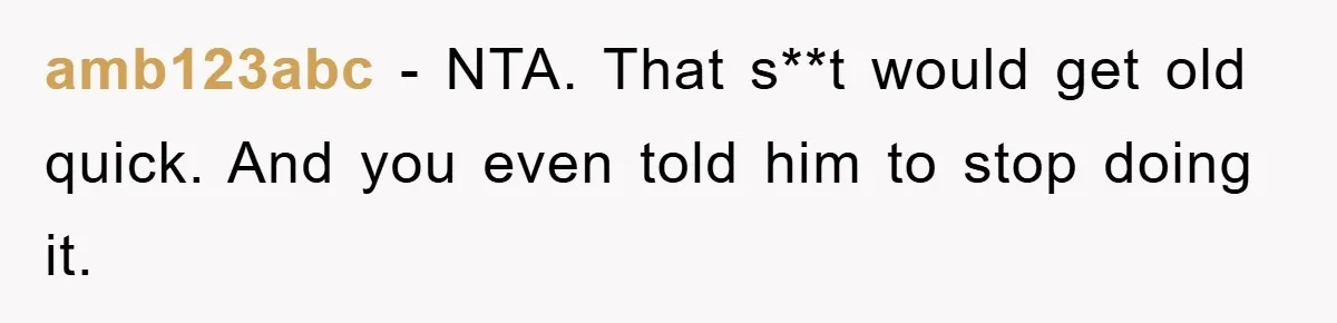 amb123abc - NTA. That s**t would get old quick. And you even told him to stop doing it.