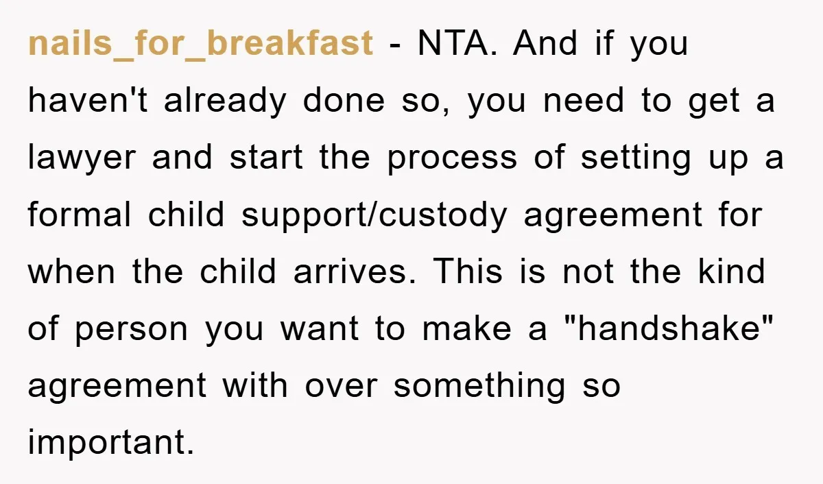 nails_for_breakfast - NTA. And if you haven't already done so, you need to get a lawyer and start the process of setting up a formal child support/custody agreement for when...