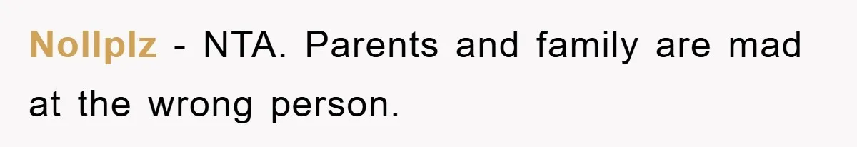 Nollplz − NTA. Parents and family are mad at the wrong person.