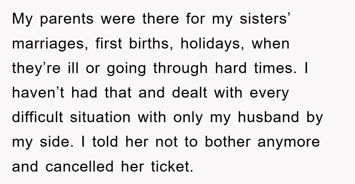My parents were there for my sisters’ marriages, first births, holidays, when they’re ill or going through hard times. I haven’t had that and dealt with every difficult situation with...