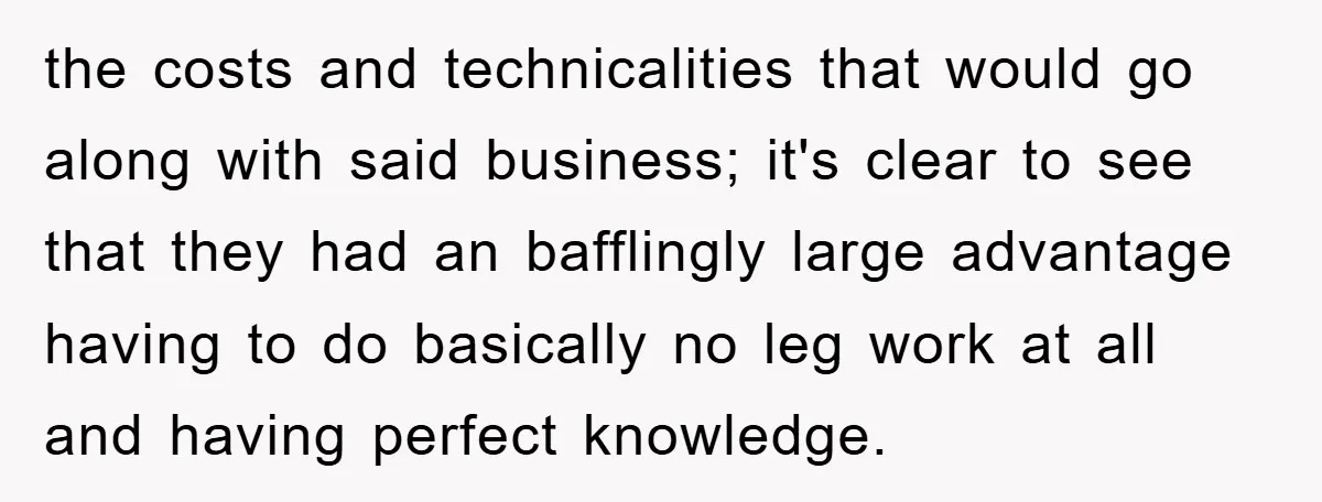 the costs and technicalities that would go along with said business; it's clear to see that they had an bafflingly large advantage having to do basically no leg work at...