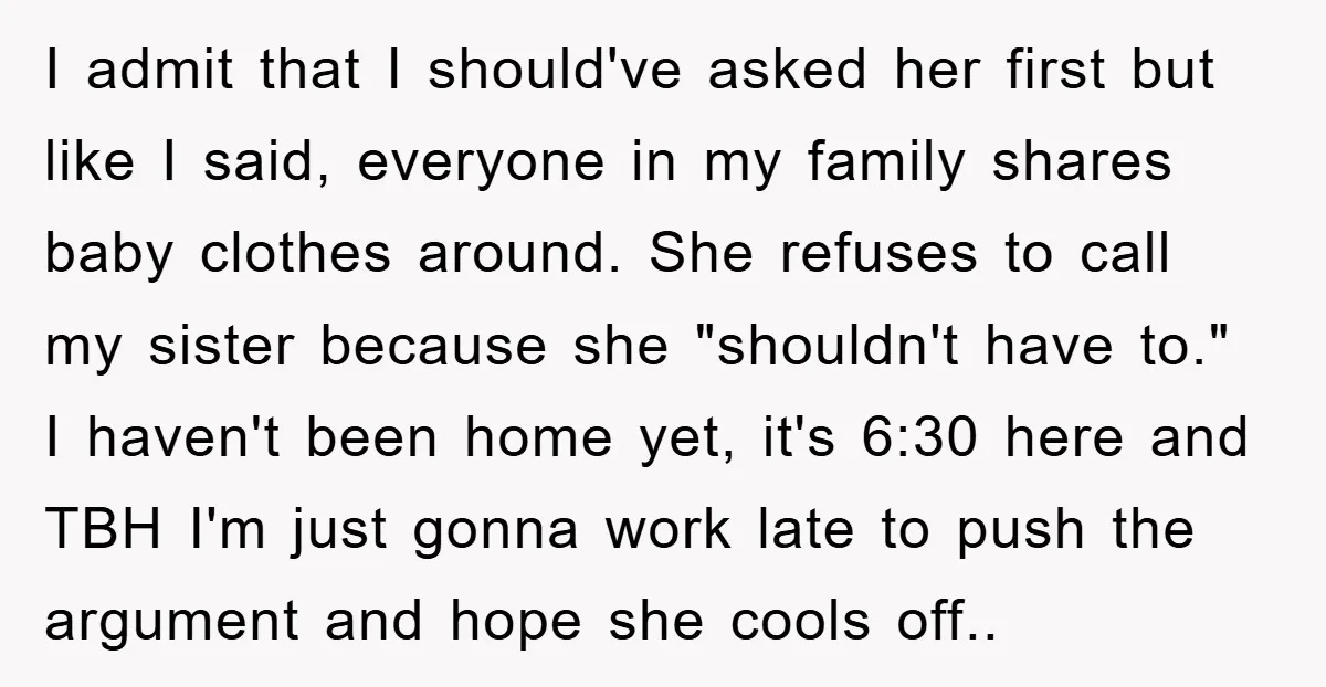 I admit that I should've asked her first but like I said, everyone in my family shares baby clothes around. She refuses to call my sister because she "shouldn't have...