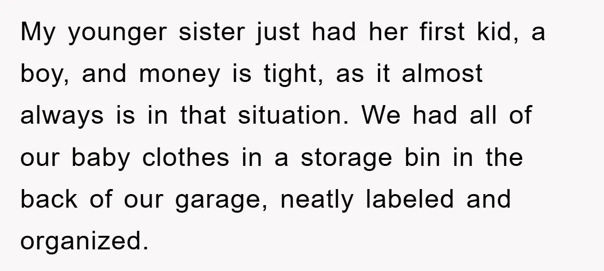 My younger sister just had her first kid, a boy, and money is tight, as it almost always is in that situation. We had all of our baby clothes in...