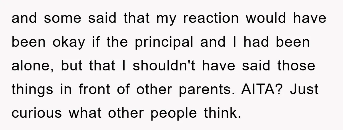 and some said that my reaction would have been okay if the principal and I had been alone, but that I shouldn't have said those things in front of other...