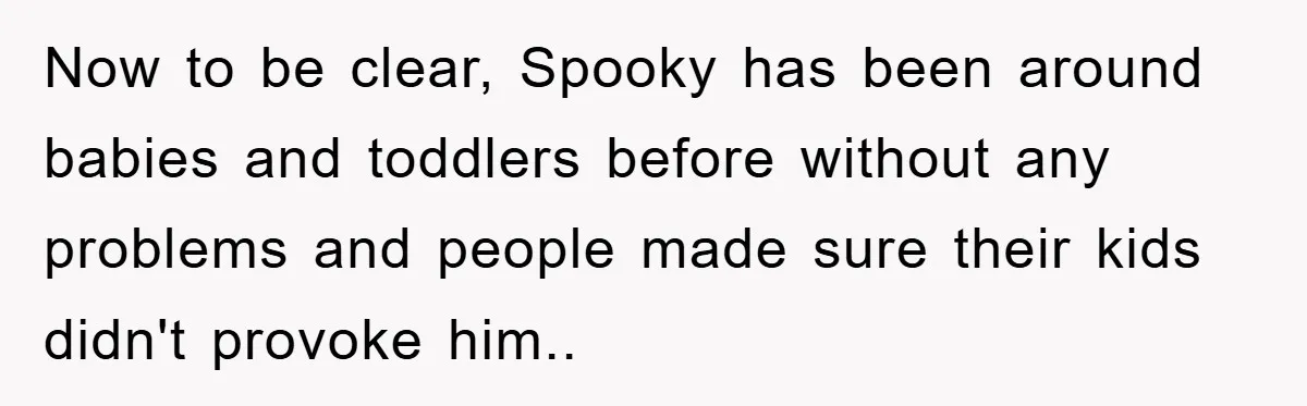 Now to be clear, Spooky has been around babies and toddlers before without any problems and people made sure their kids didn't provoke him.. ​