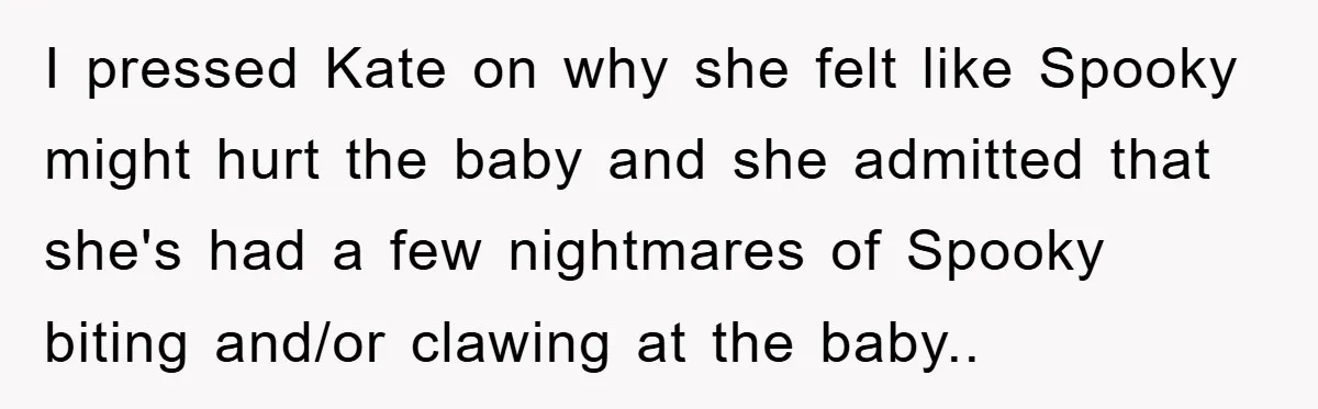 I pressed Kate on why she felt like Spooky might hurt the baby and she admitted that she's had a few nightmares of Spooky biting and/or clawing at the baby.....