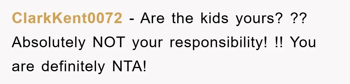ClarkKent0072 − Are the kids yours? ?? Absolutely NOT your responsibility! !! You are definitely NTA!