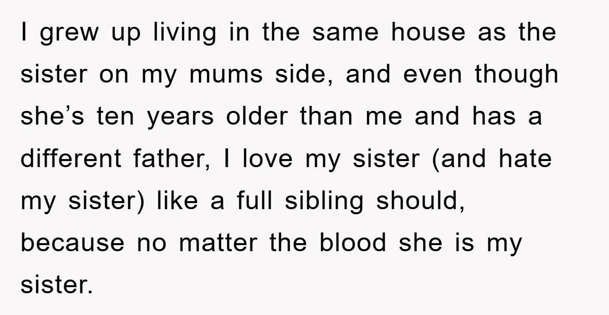 I grew up living in the same house as the sister on my mums side, and even though she’s ten years older than me and has a different father, I...