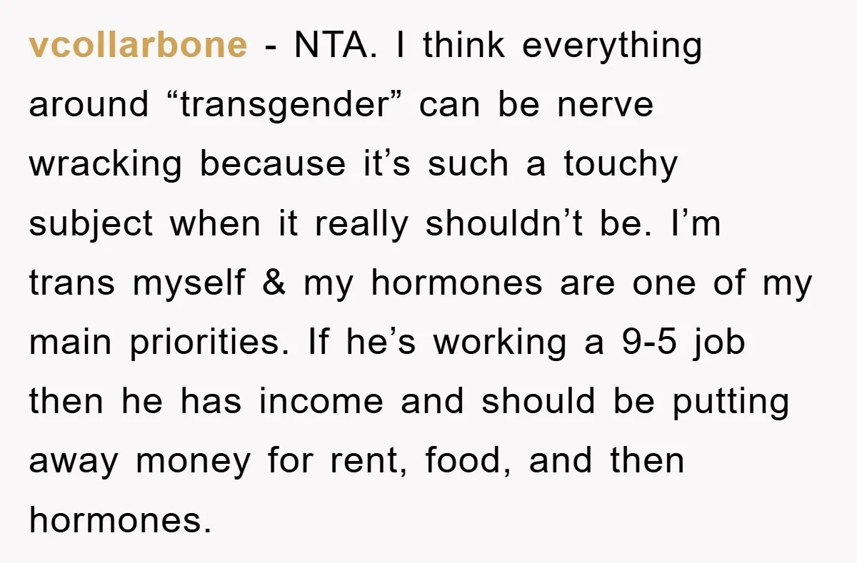vcollarbone − NTA. I think everything around “transgender” can be nerve wracking because it’s such a touchy subject when it really shouldn’t be. I’m trans myself & my hormones are...
