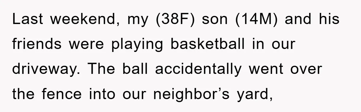 Last weekend, my (38F) son (14M) and his friends were playing basketball in our driveway. The ball accidentally went over the fence into our neighbor’s yard,