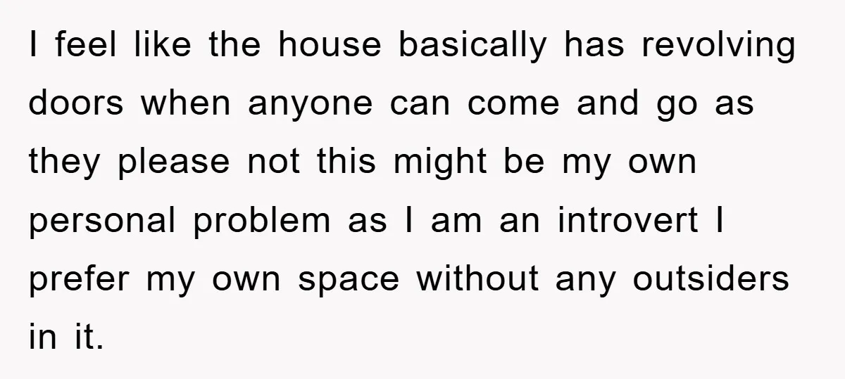 I feel like the house basically has revolving doors when anyone can come and go as they please not this might be my own personal problem as I am an...