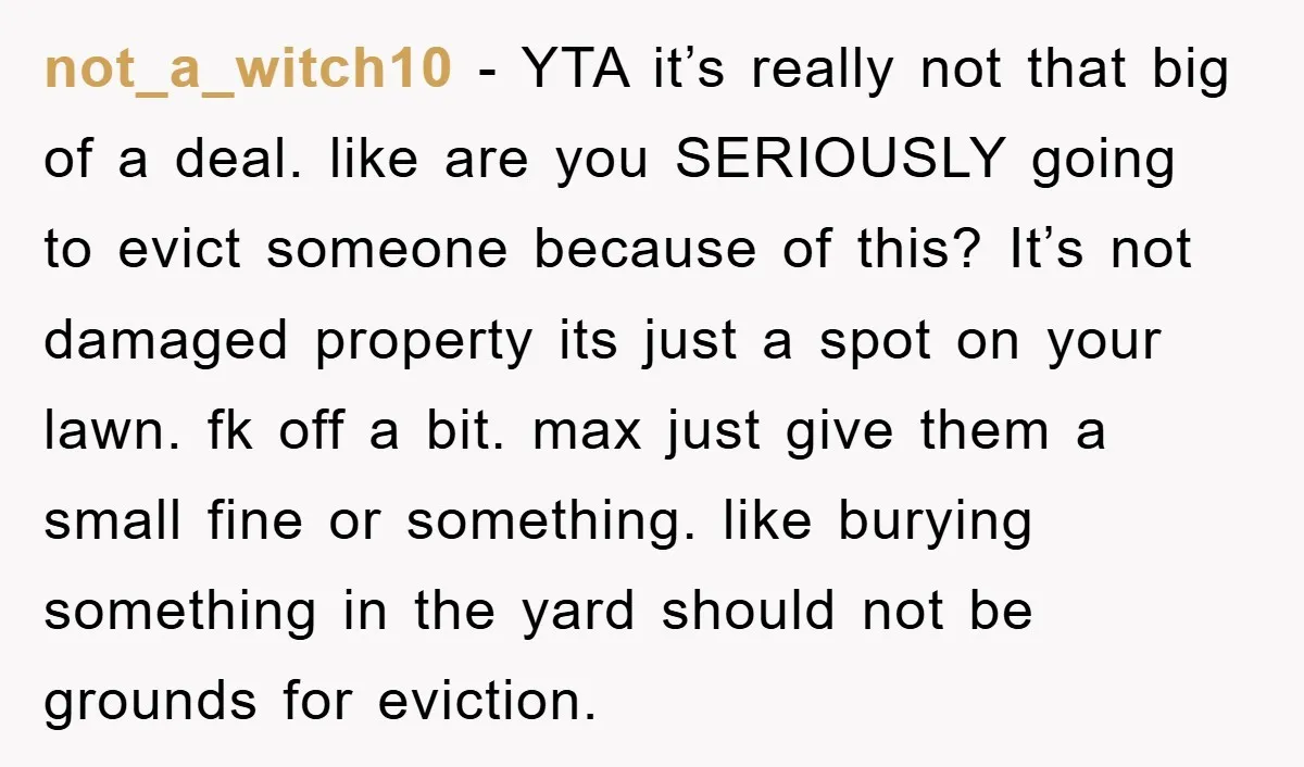 not_a_witch10 - YTA it’s really not that big of a deal. like are you SERIOUSLY going to evict someone because of this? It’s not damaged property its just a spot...