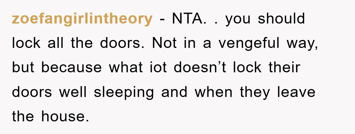 zoefangirlintheory - NTA. . you should lock all the doors. Not in a vengeful way, but because what iot doesn’t lock their doors well sleeping and when they leave the...