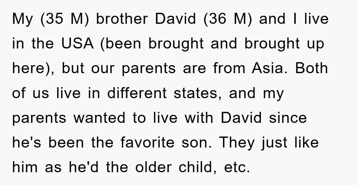 My (35 M) brother David (36 M) and I live in the USA (been brought and brought up here), but our parents are from Asia. Both of us live in...