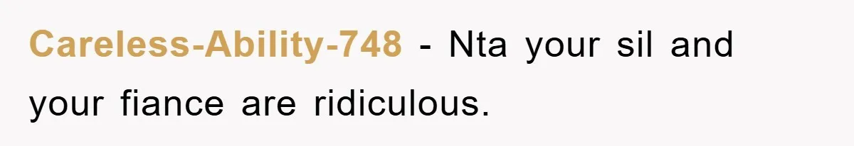 Careless-Ability-748 − Nta your sil and your fiance are ridiculous.