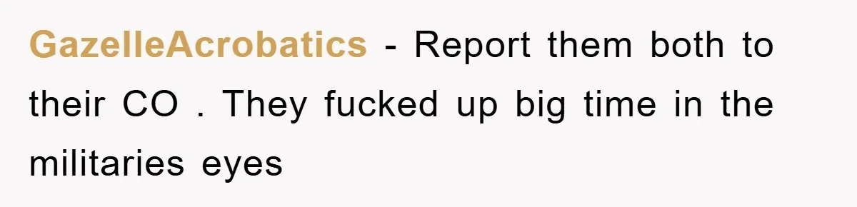 GazelleAcrobatics − Report them both to their CO . They fucked up big time in the militaries eyes