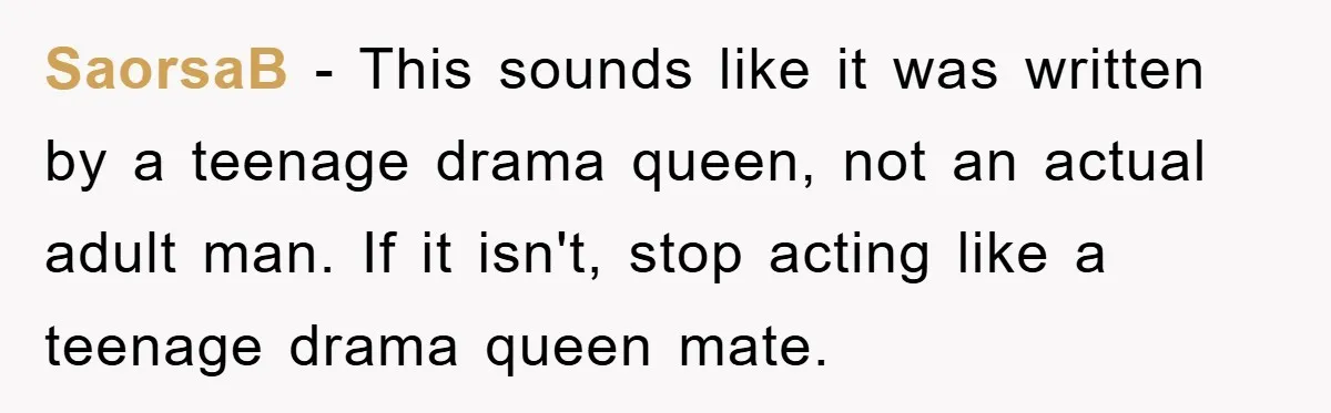 SaorsaB − This sounds like it was written by a teenage drama queen, not an actual adult man. If it isn't, stop acting like a teenage drama queen mate.