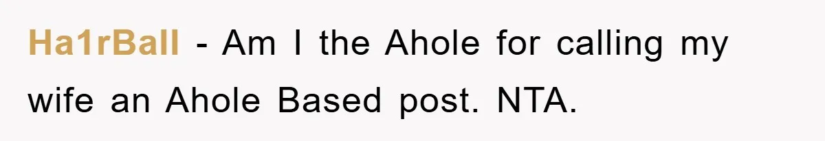 Ha1rBall − Am I the Ahole for calling my wife an Ahole Based post. NTA.