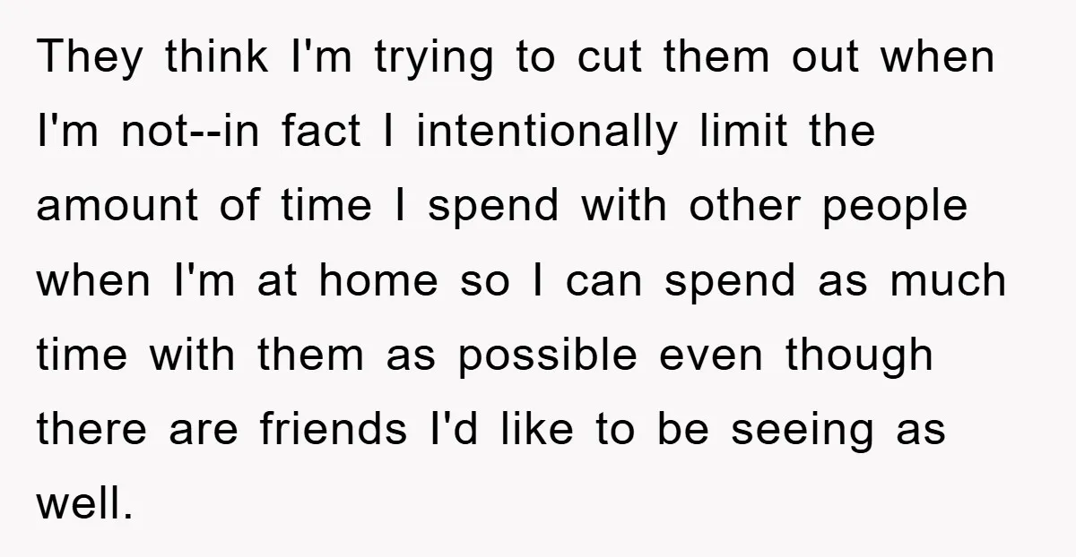 They think I'm trying to cut them out when I'm not--in fact I intentionally limit the amount of time I spend with other people when I'm at home so I...