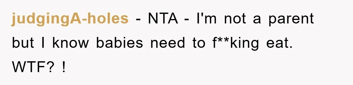 judgingA-holes − NTA - I'm not a parent but I know babies need to f**king eat. WTF? !