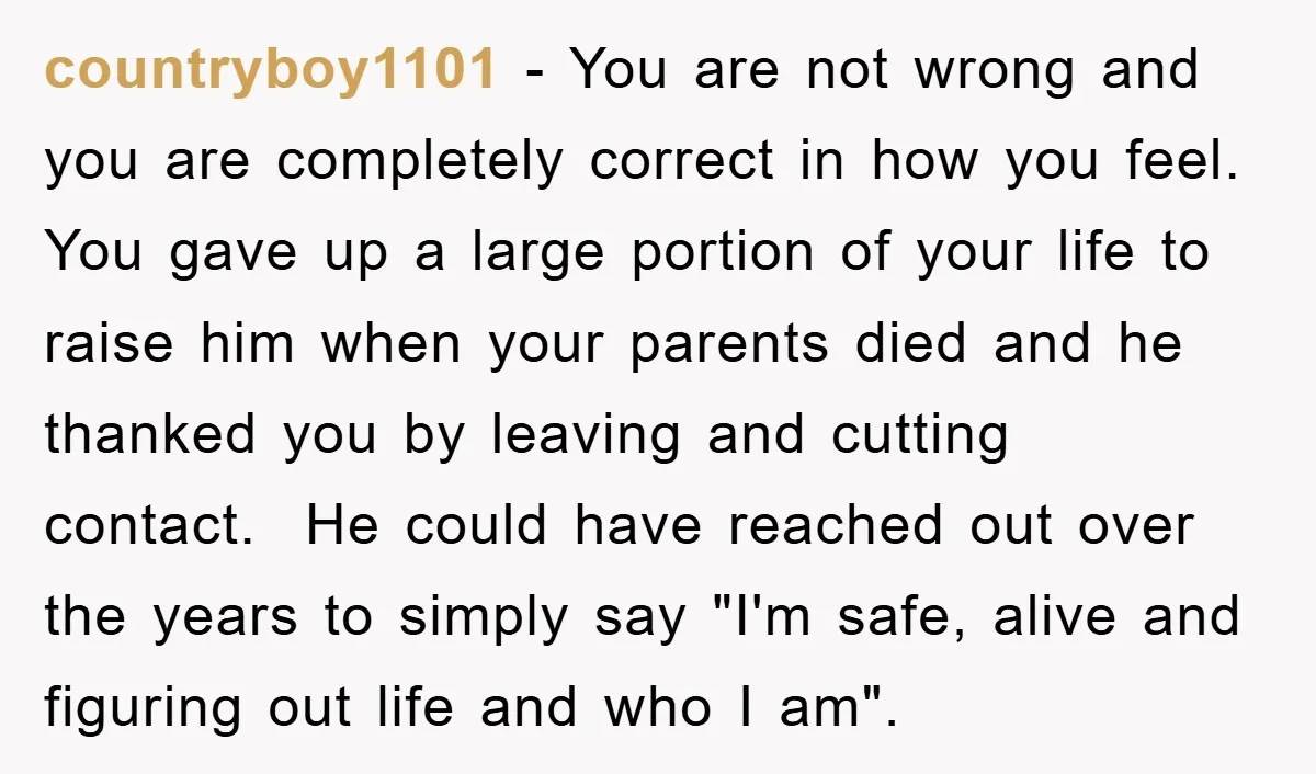 countryboy1101 − You are not wrong and you are completely correct in how you feel. You gave up a large portion of your life to raise him when your parents...