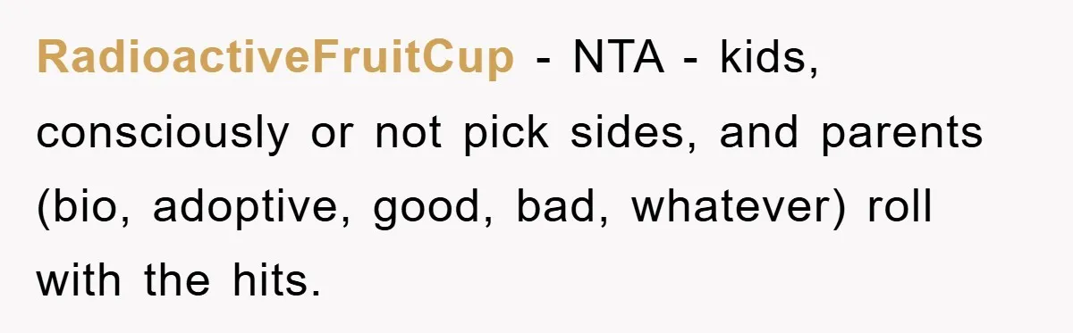 RadioactiveFruitCup − NTA - kids, consciously or not pick sides, and parents (bio, adoptive, good, bad, whatever) roll with the hits.