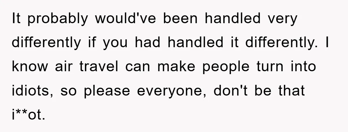 It probably would've been handled very differently if you had handled it differently. I know air travel can make people turn into idiots, so please everyone, don't be that i**ot.