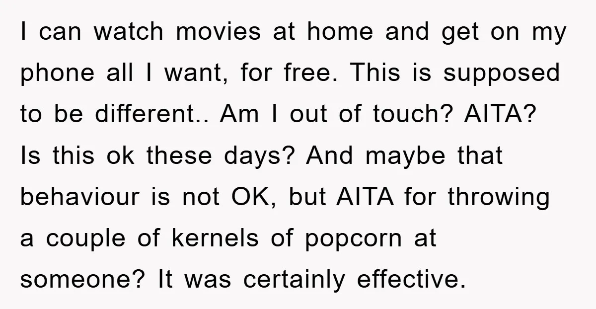I can watch movies at home and get on my phone all I want, for free. This is supposed to be different.. Am I out of touch? AITA? Is this...