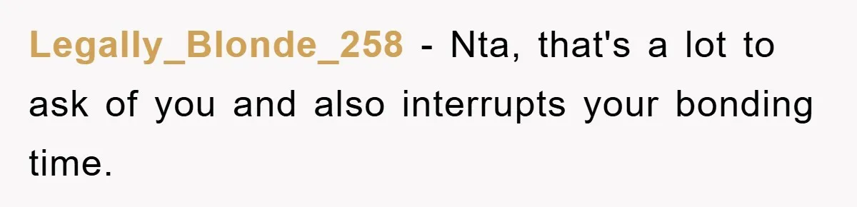 Legally_Blonde_258 − Nta, that's a lot to ask of you and also interrupts your bonding time.