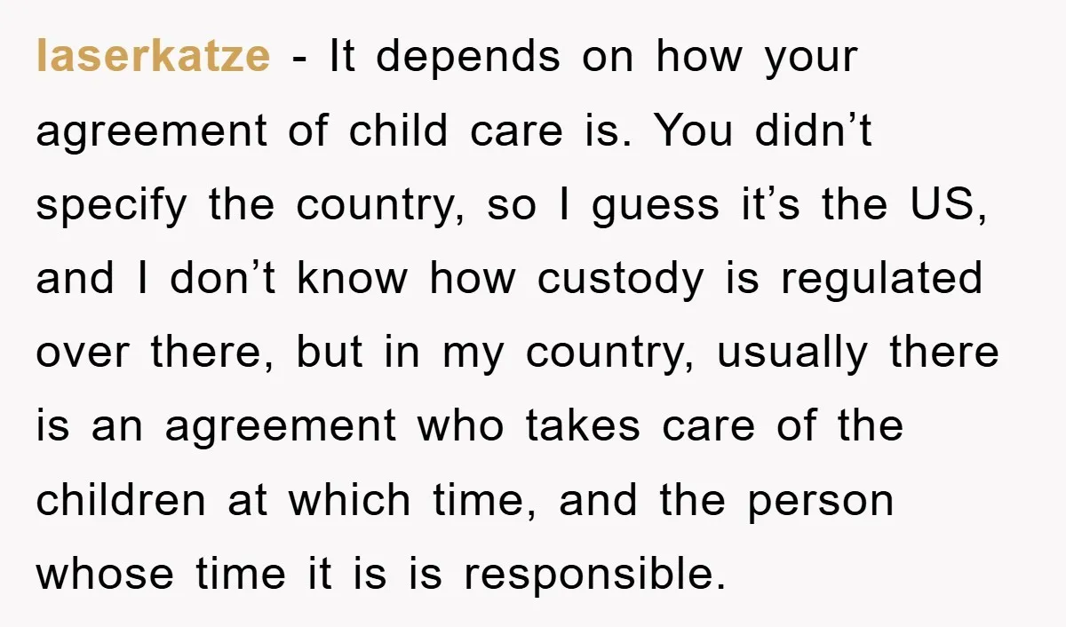 laserkatze − It depends on how your agreement of child care is. You didn’t specify the country, so I guess it’s the US, and I don’t know how custody is...