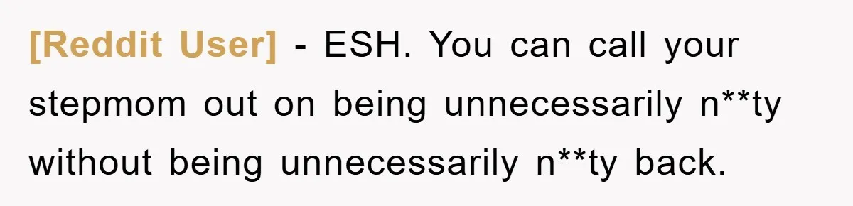 [Reddit User] − ESH. You can call your stepmom out on being unnecessarily n**ty without being unnecessarily n**ty back.