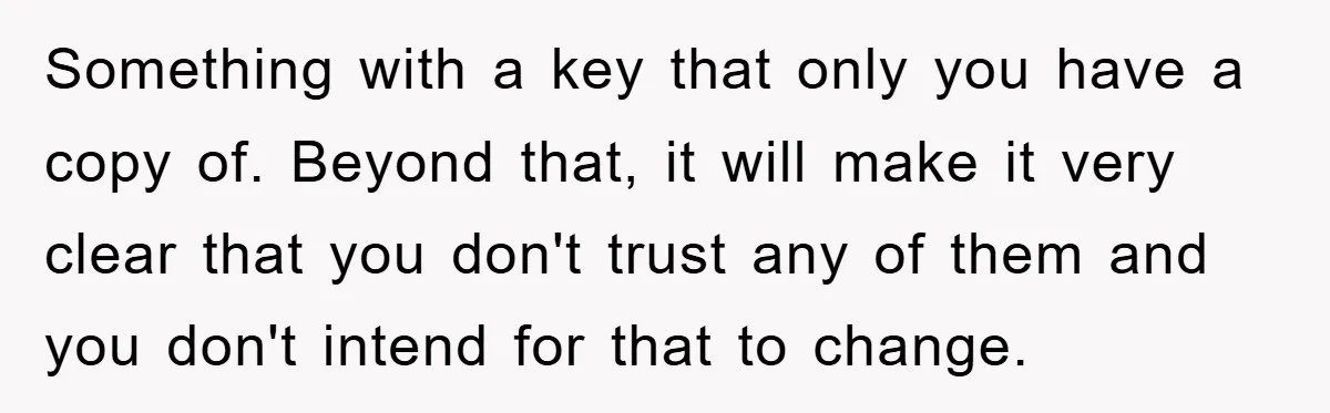Something with a key that only you have a copy of. Beyond that, it will make it very clear that you don't trust any of them and you don't intend...