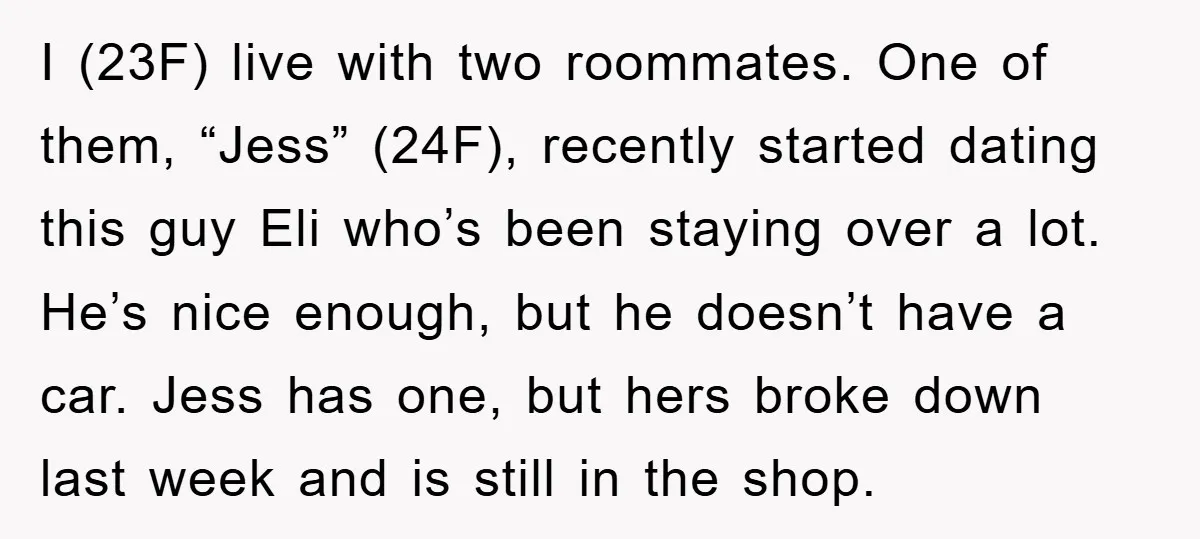 I (23F) live with two roommates. One of them, “Jess” (24F), recently started dating this guy Eli who’s been staying over a lot. He’s nice enough, but he doesn’t have...