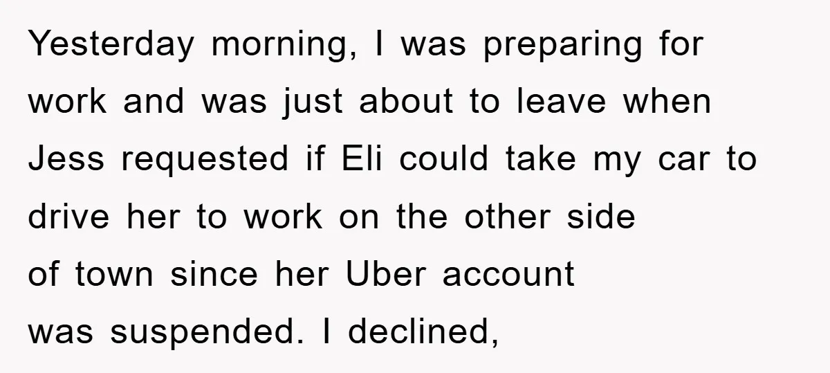 Yesterday morning, I was preparing for work and was just about to leave when Jess requested if Eli could take my car to drive her to work on the other...