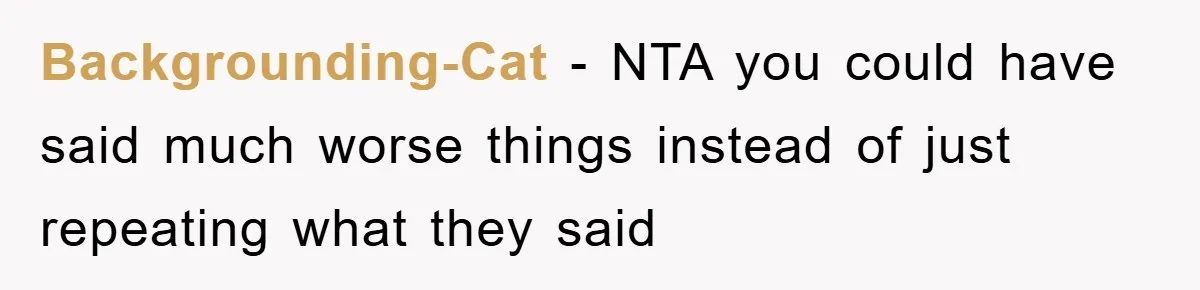 Backgrounding-Cat - NTA you could have said much worse things instead of just repeating what they said
