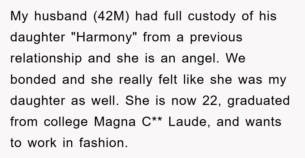 My husband (42M) had full custody of his daughter "Harmony" from a previous relationship and she is an angel. We bonded and she really felt like she was my daughter...