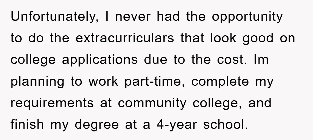 Unfortunately, I never had the opportunity to do the extracurriculars that look good on college applications due to the cost. Im planning to work part-time, complete my requirements at community...