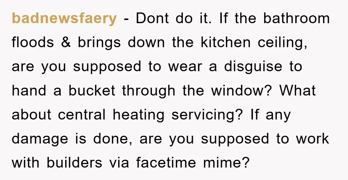 badnewsfaery - Dont do it. If the bathroom floods & brings down the kitchen ceiling, are you supposed to wear a disguise to hand a bucket through the window? What...